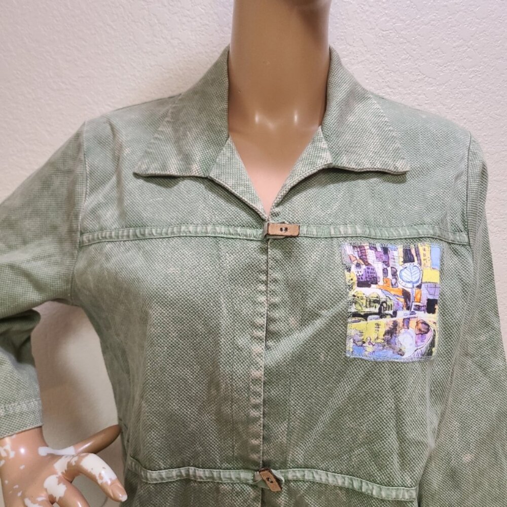 MICHAEL LEU WEARABLE ART COTTON TUNIC JACKET IMPRESSIONIST PAINT DETAIL sz S - Picture 2 of 7